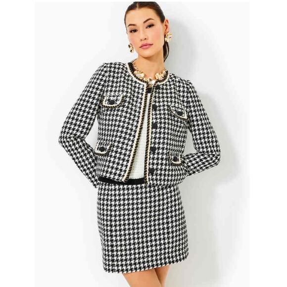 NWT Lilly Pulitzer Kels Mini Skirt Noir Houndstooth Sequin Boucle Size 8 $138 - Picture 2 of 10